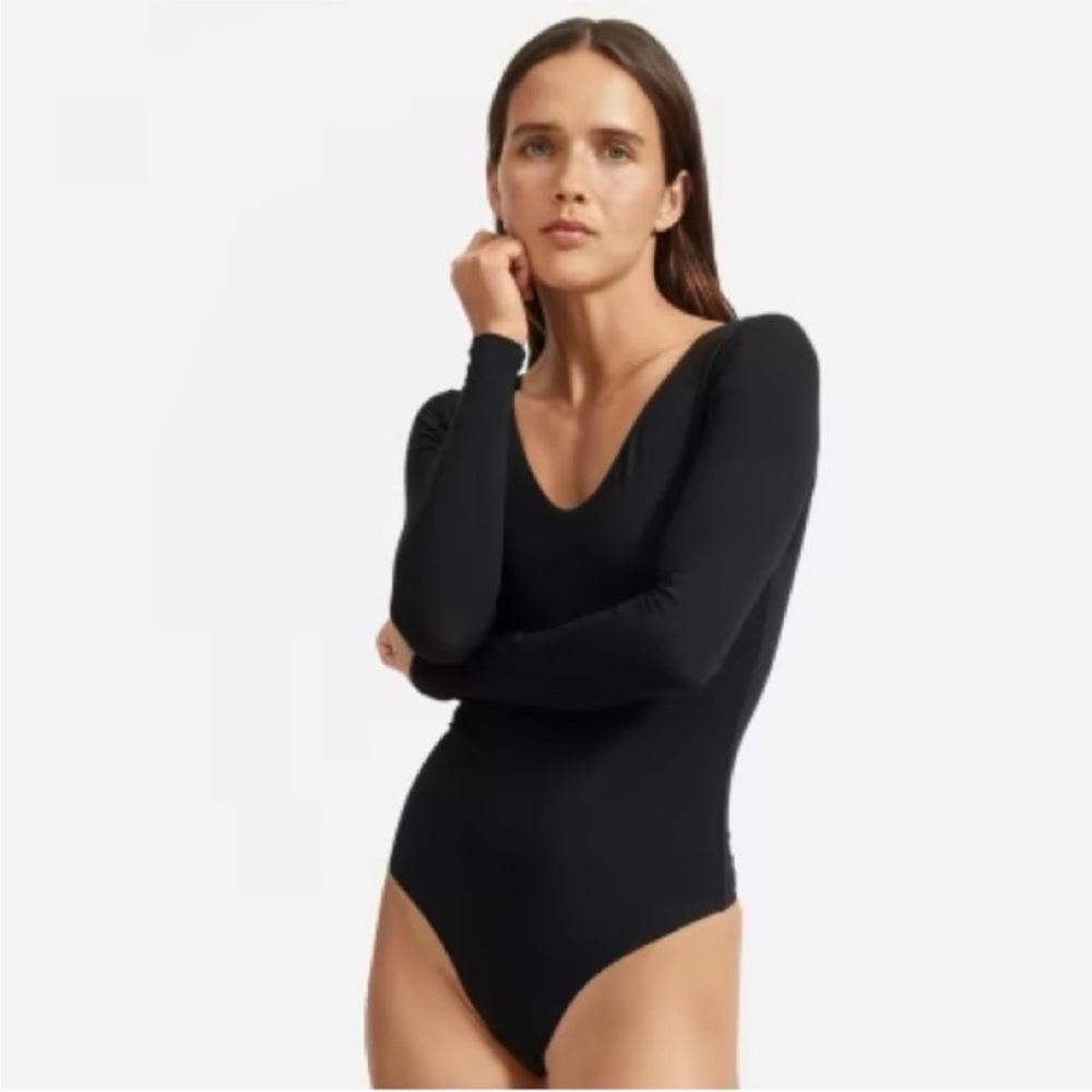 NEW NWT EVERLANE The Long-Sleeve V-Neck Bodysuit Black